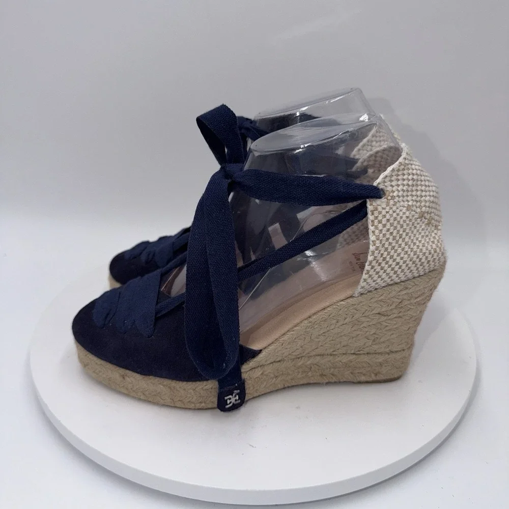 Sam Edelman Margherita Platform Navy Blue Espadrilles Ballet Lace Up Shoes 6.5